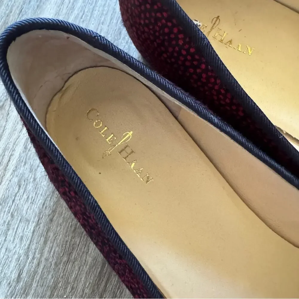 Cole Haan Red Spotted Calf Hair Slip On Loafers Womens 8 Flats Comfortable Shoes